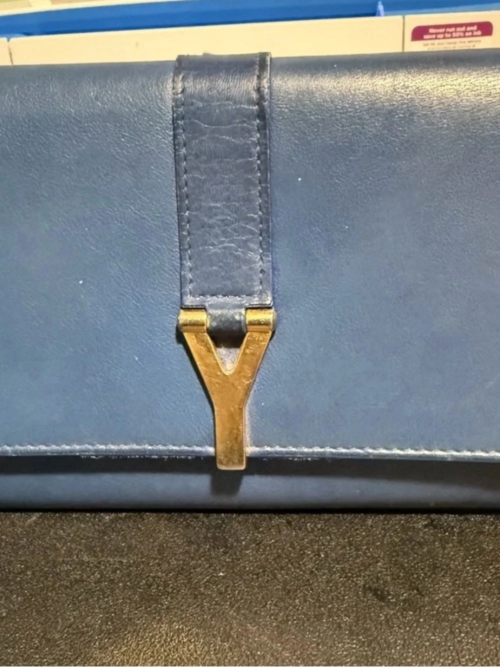 Saint Laurent YSL Classic Y Line Blue Leather Long Zip Wallet